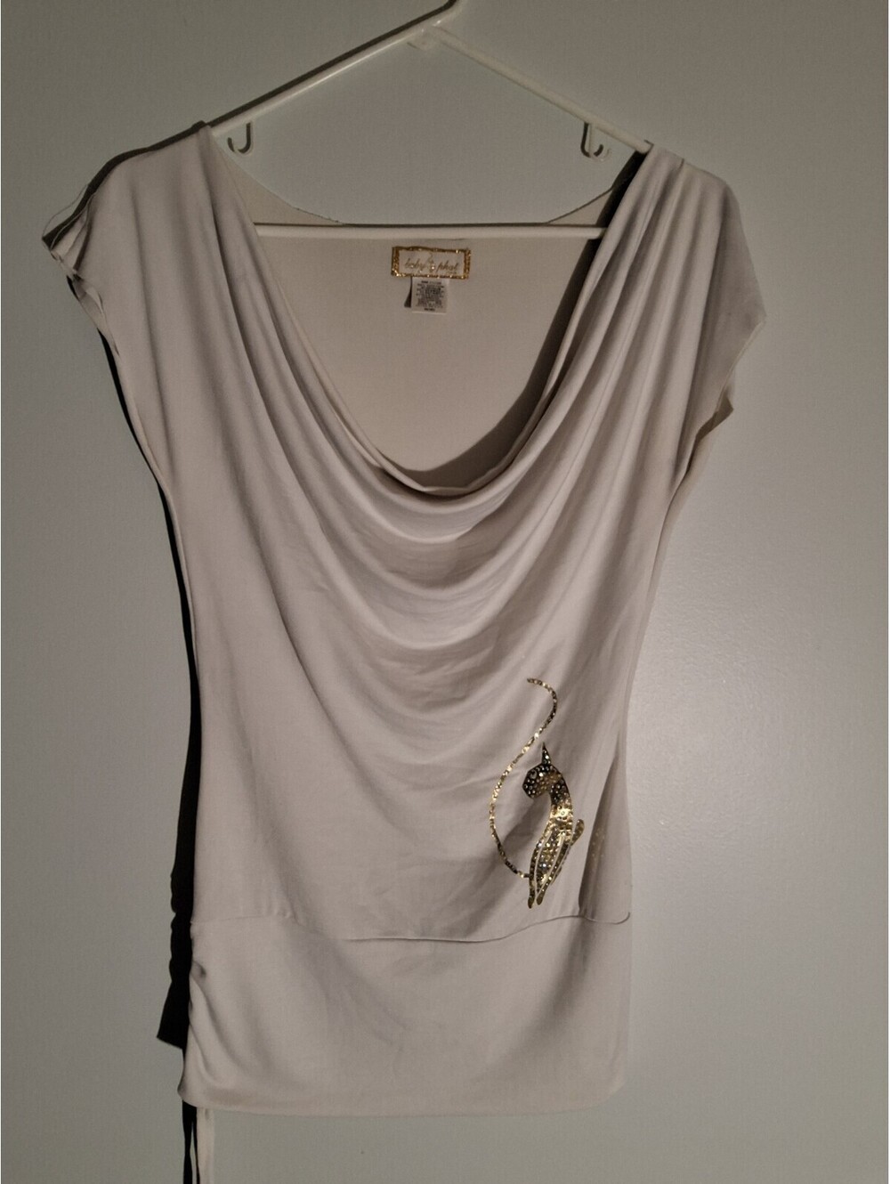 Vintage Baby Phat Shirt Womens M White Gold Cat Top Cap Sleeve Y2K USA Stretch